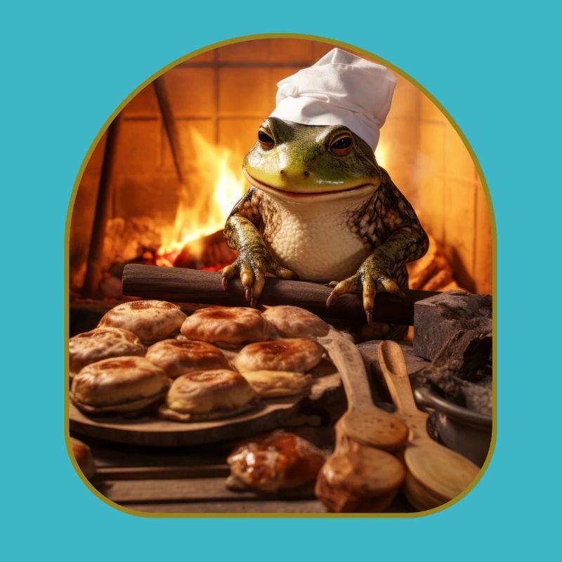 Frog Baking Bread Rustic Oven Cottagecore
