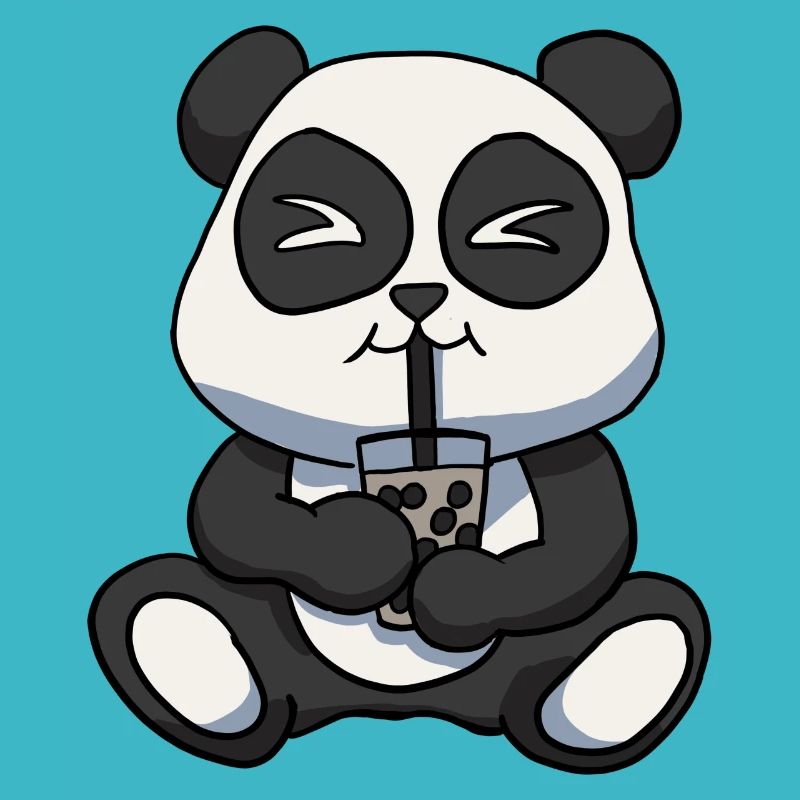 Anime Kawaii Bubble Tea Drinking Panda Bear Hand D