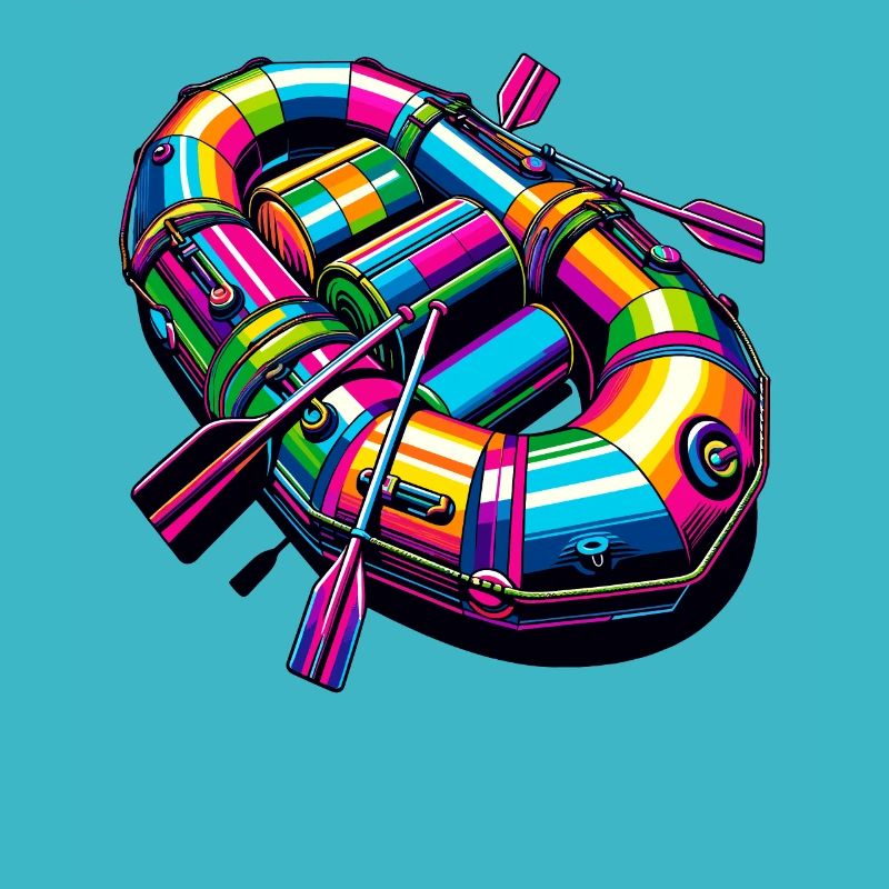 Colorful Pop Art River White Water Rafting Rafter