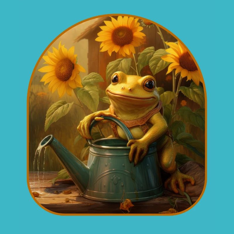 Frosch-Gießkanne Sonnenblumen Gartenarbeit