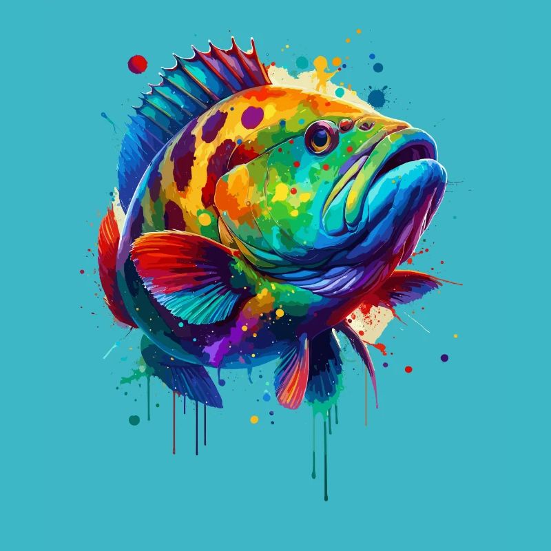 Bunte Splash Art Zackenbarsch Fisch Wolfsbarsch