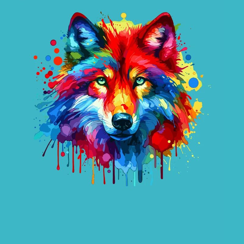 Colorful Splash Art Red Wolf Lover Wolves