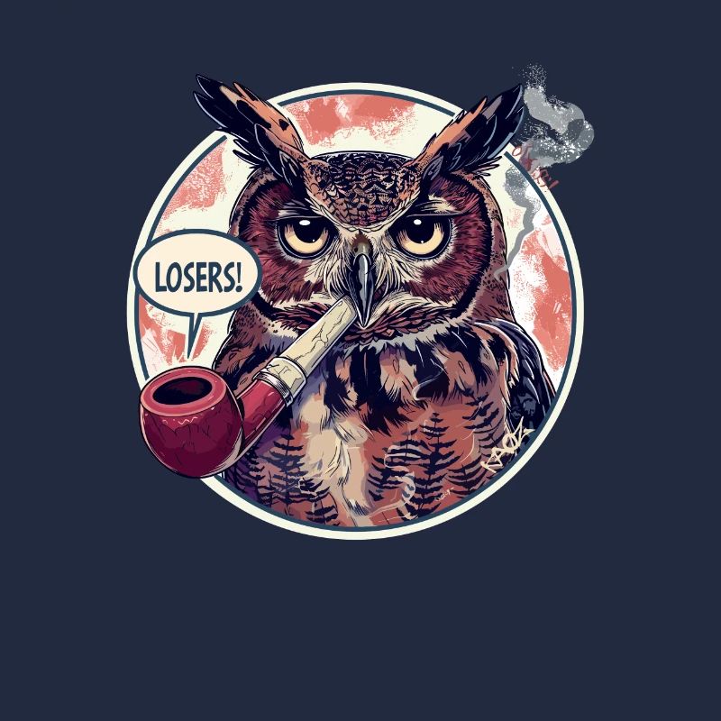 Eule mit Tabakpfeife sagt "Verlierer"