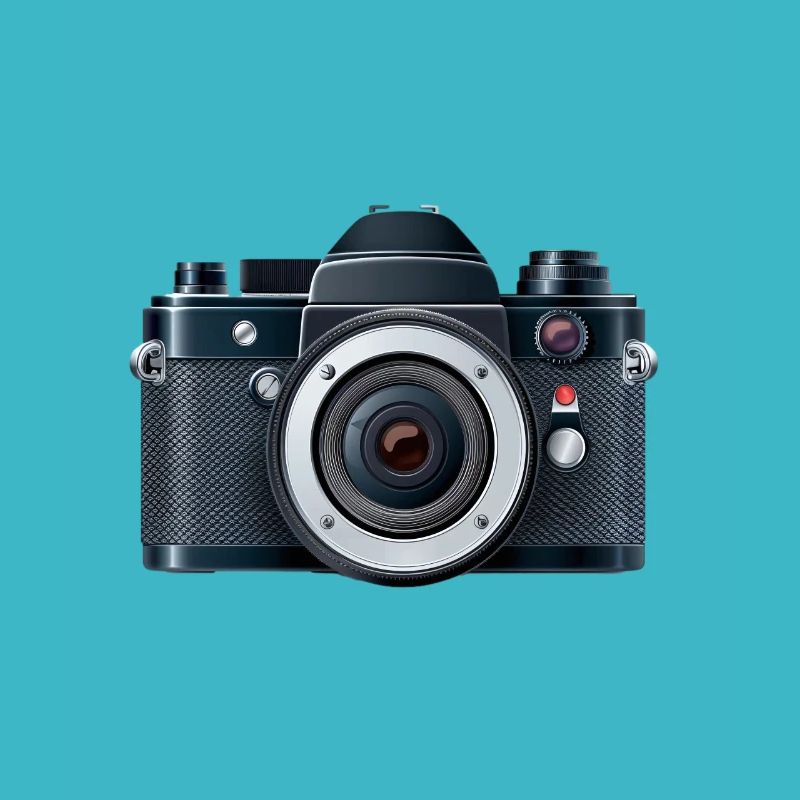Digital camera with flash in a 2d illustration