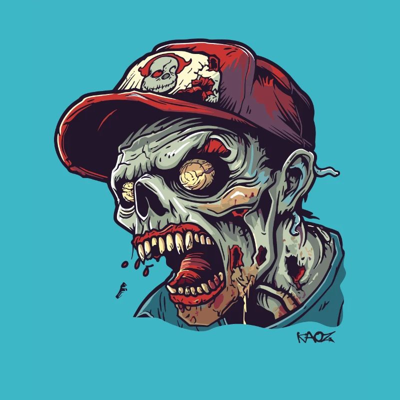 Baseball cap wearing angry zombie