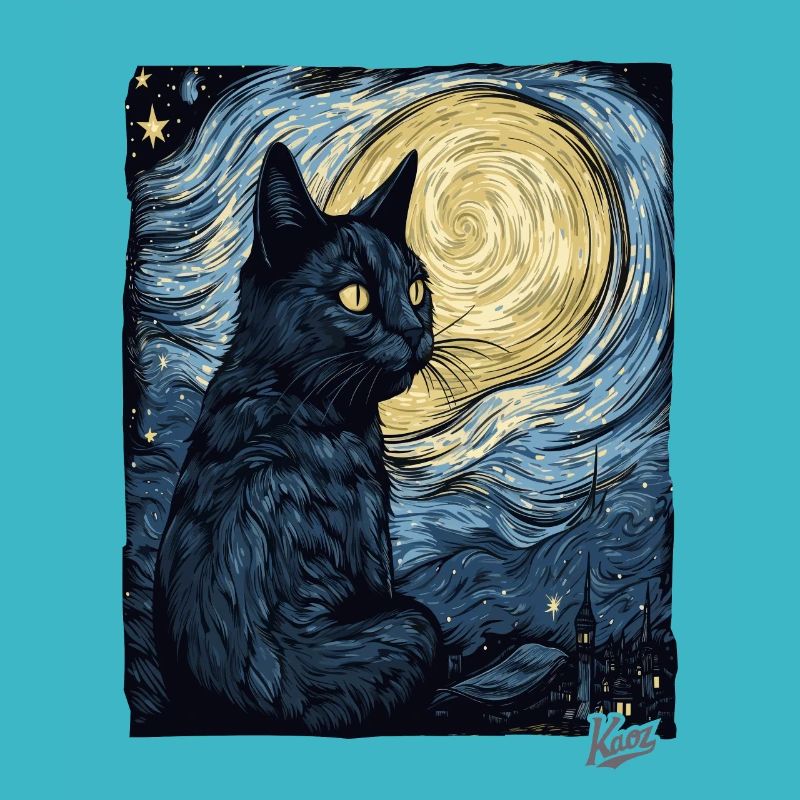 Nuit étoilée et chat noir