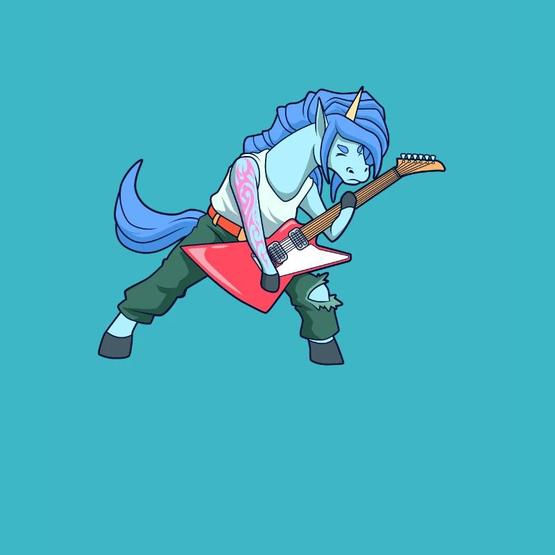 Cartoon Einhorn rockt E-Gitarre