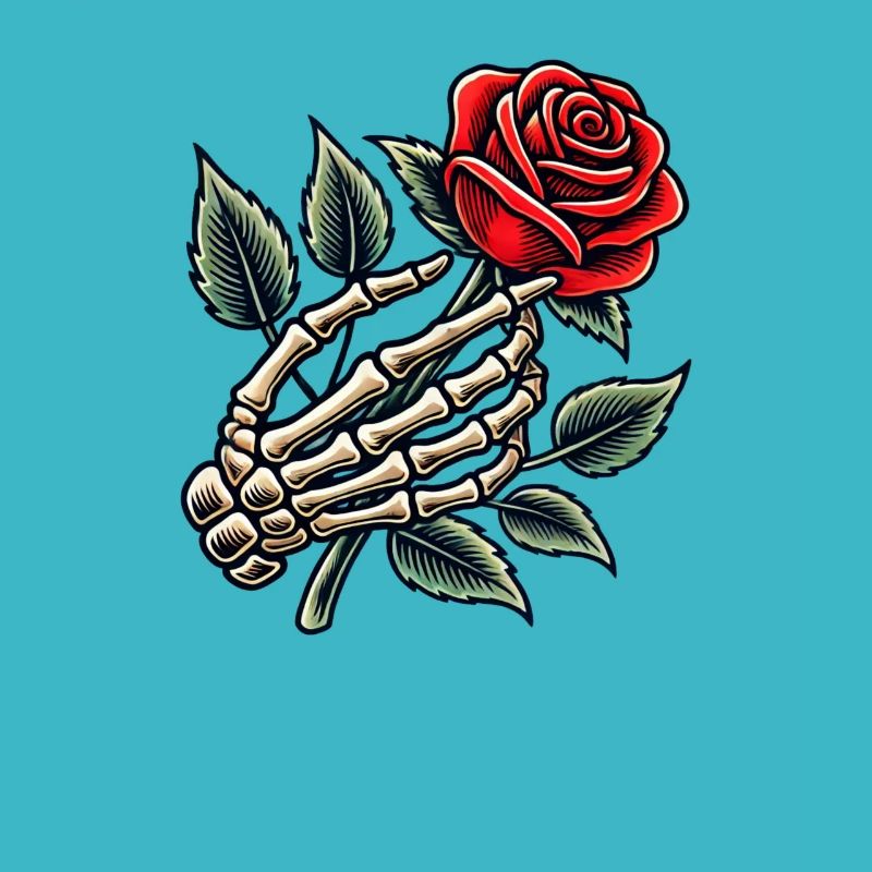 Skeleton Hand Holding Rose Retro Rose Graphic