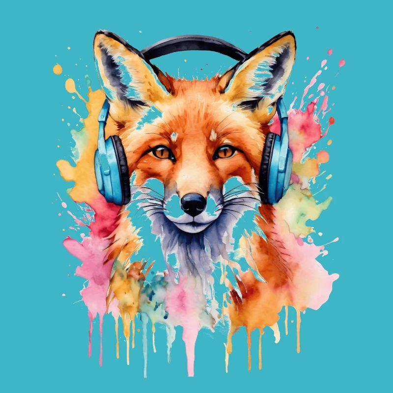 Fuchs Kopfhörer Musik Bunt Tier Design Print