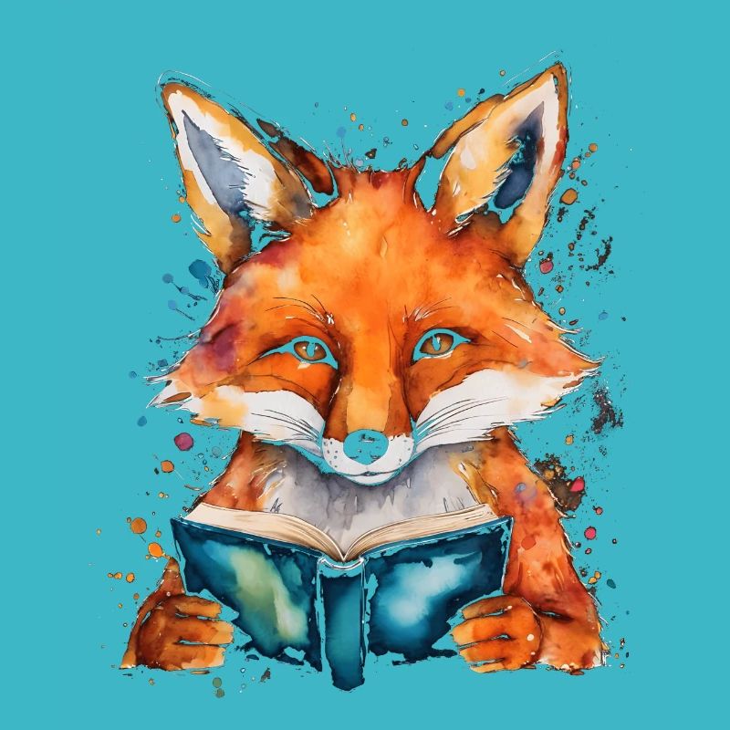 Fuchs Lesen Buch Bunt Tier Design Print