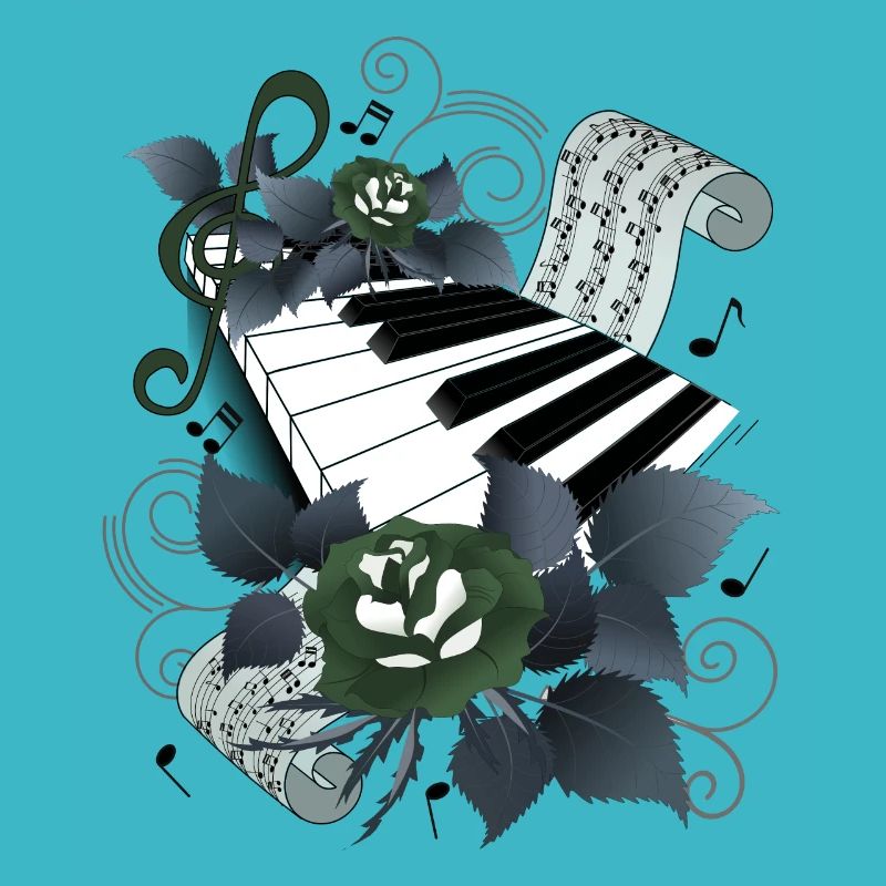 Piano with roses grey-blue
