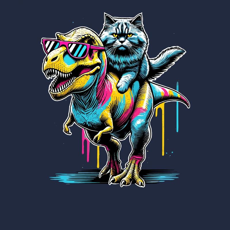 Pop Art Dinosaurier T-Rex Sibirische Katze