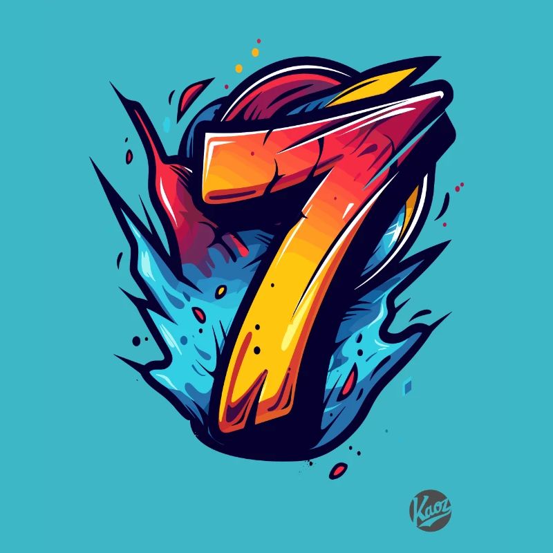 Bright "7" design with explosive colors