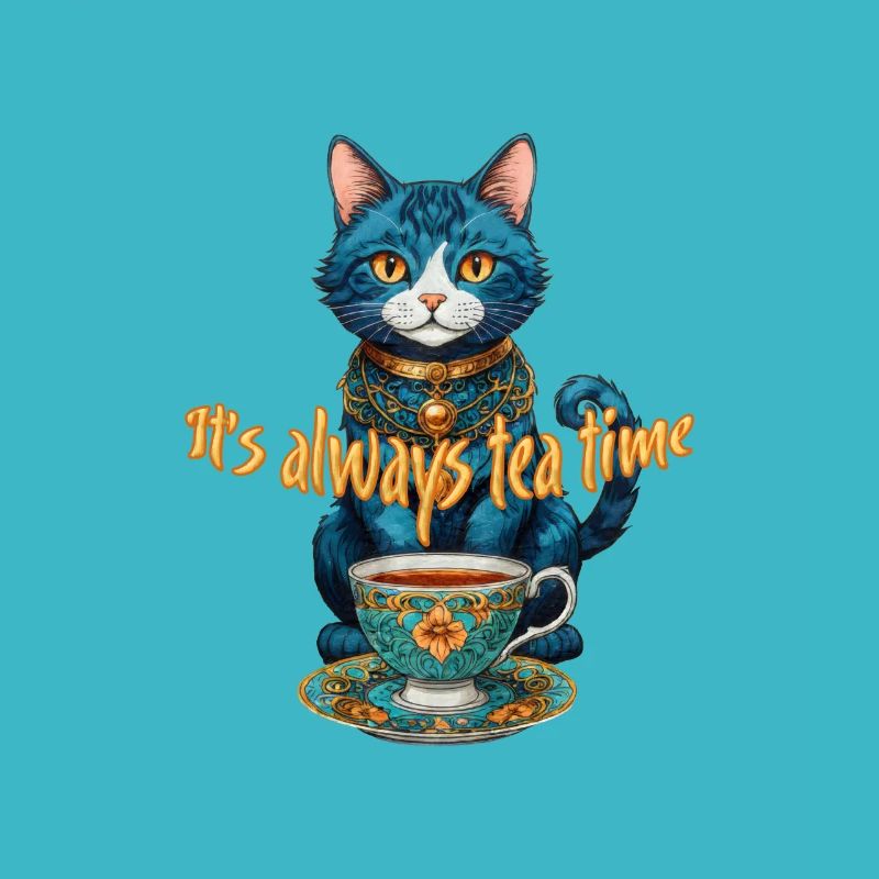 Skurrile Katze Tea Time Illustration Whimsical Cat