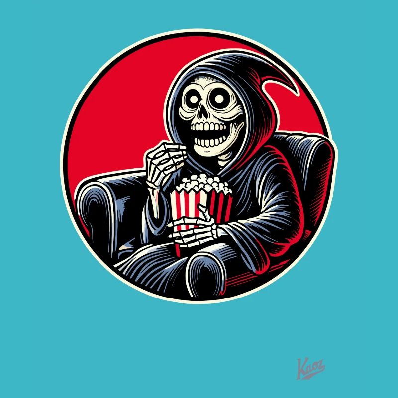 Grim Reaper Cineast mit Popcorn