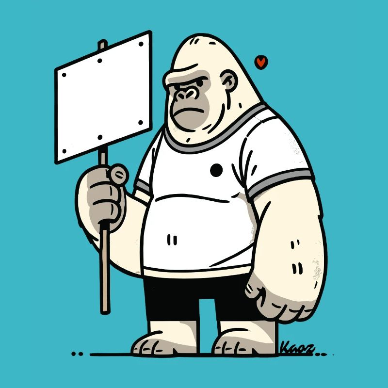 Gorilla mit leerem Schild: Deine Text hier