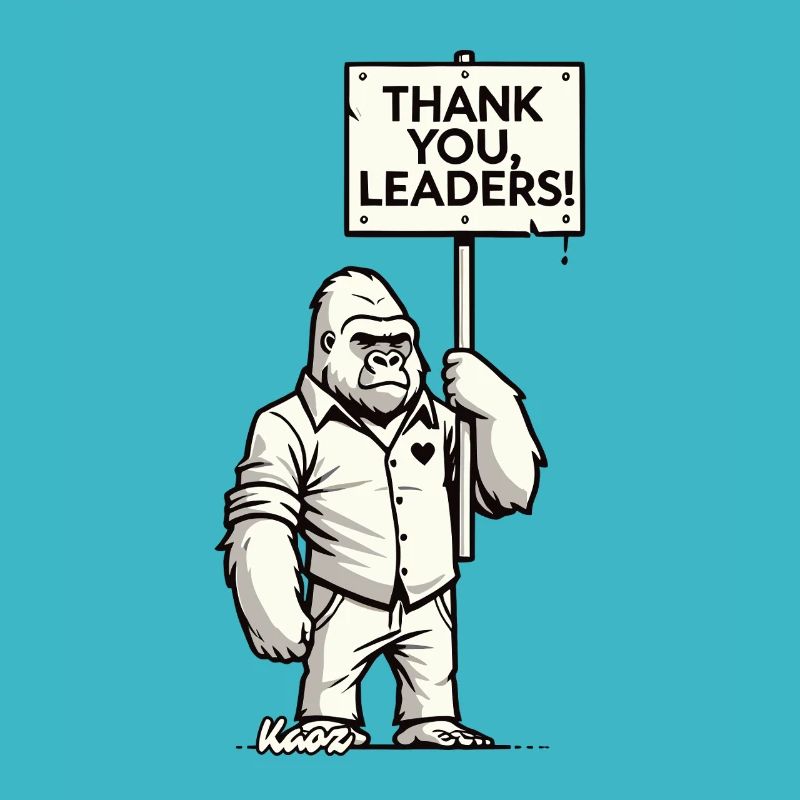 Sarkasmus Gorilla mit Schild: Danke, Ihr Anführer!