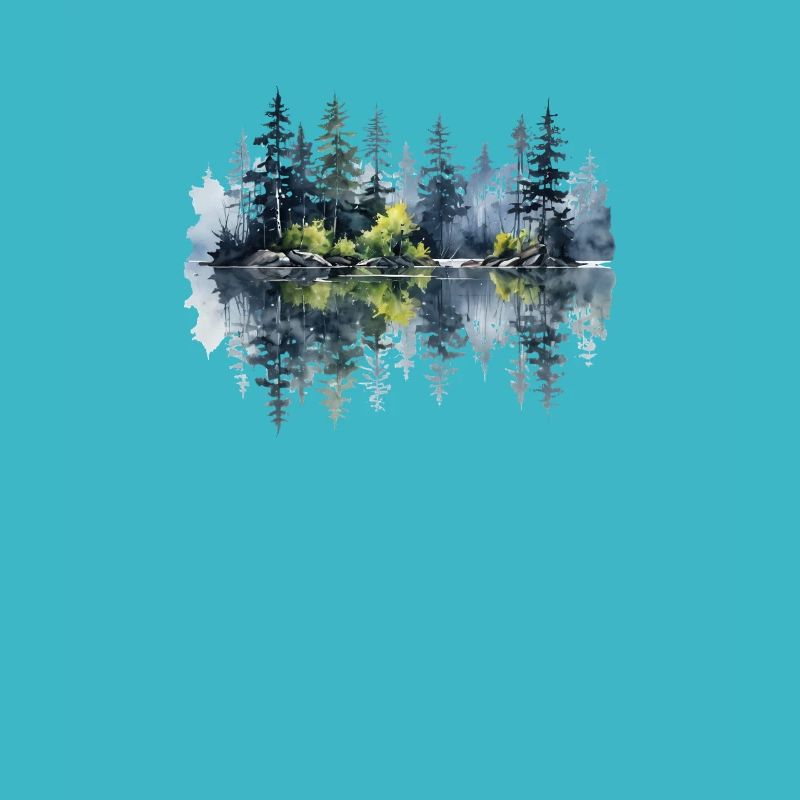 Watercolor Pine Reflection