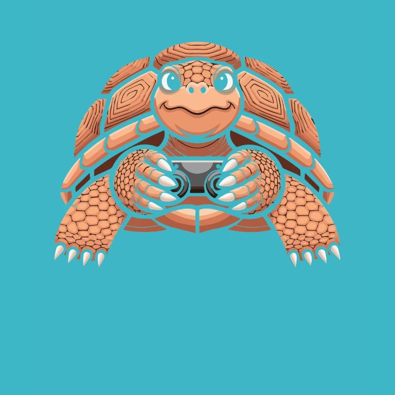 Cheerful turtle playing a video game