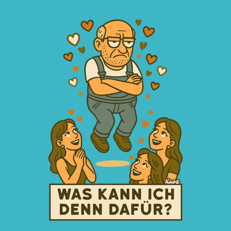 Grantiger Mann wird verehrt schwebt mit Herzchen