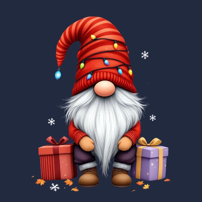 Weihnachtswichtel Mit Lichterkette Und Geschenken