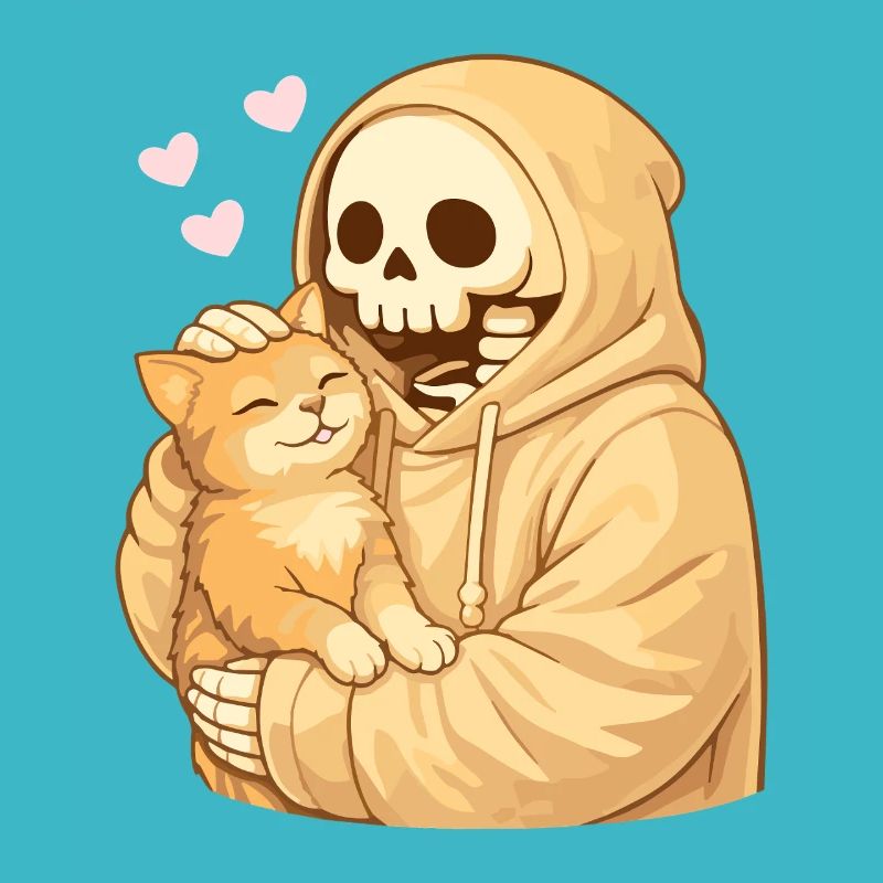 Squelette douillet avec chat – Proximité douce