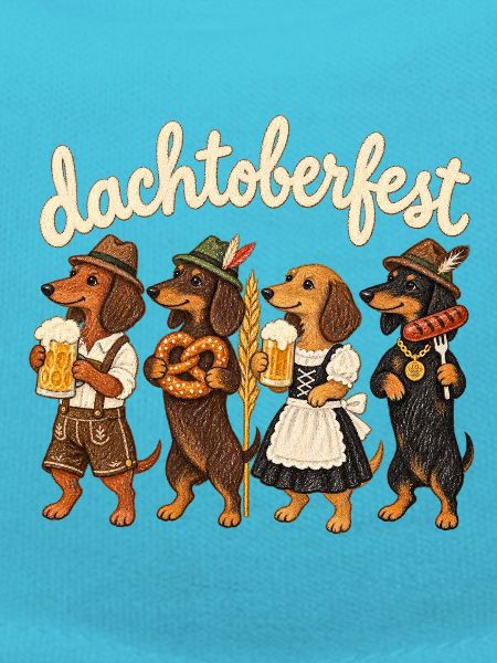 Dackel in Tracht mit Bier & Brezel