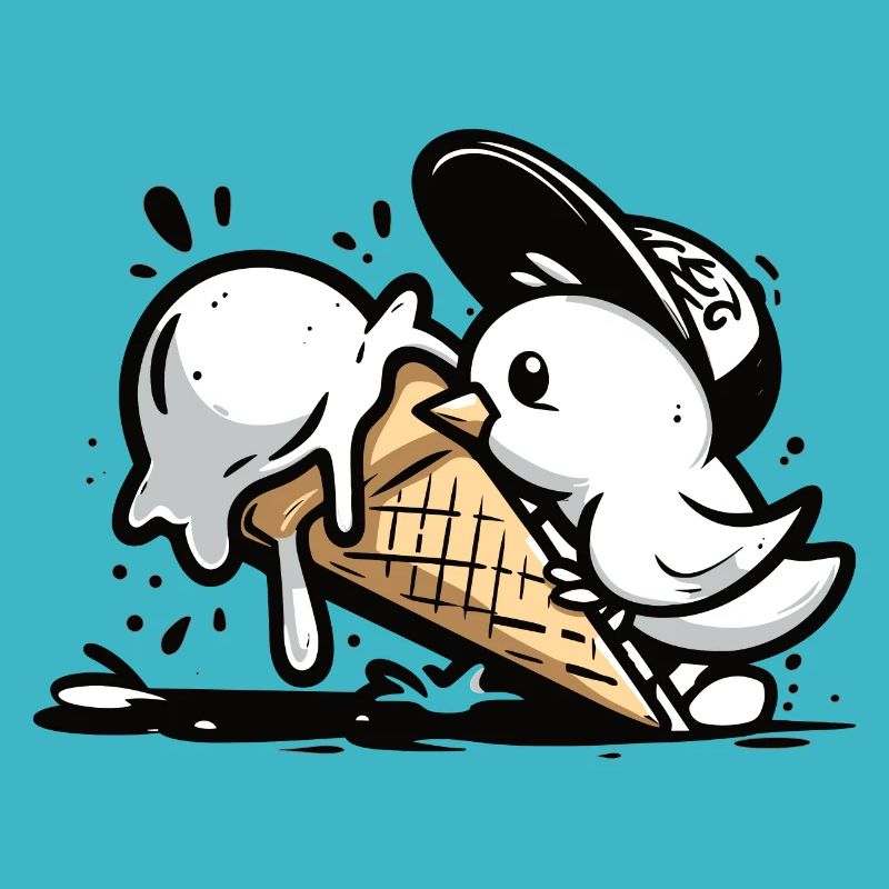 Cool seagull with cap in ice rush