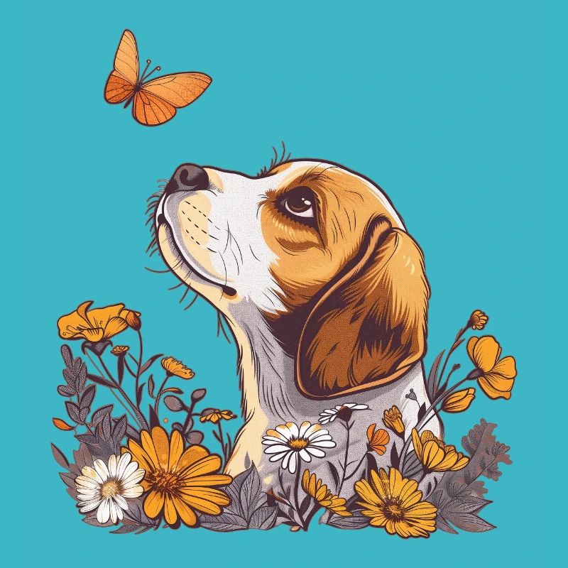 Beagle avec papillon