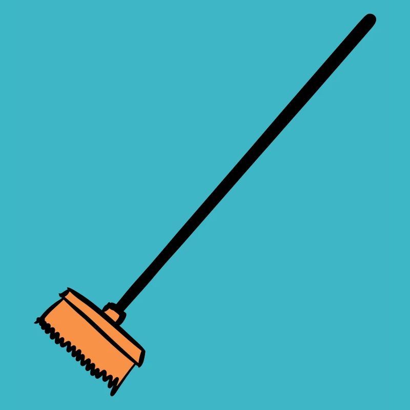 Broom, hand-drawn. Cleaning lady, garbage man