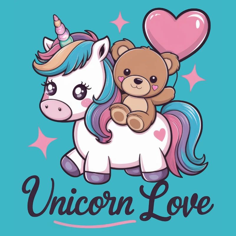Kawaii Einhorn mit süßen Teddybär