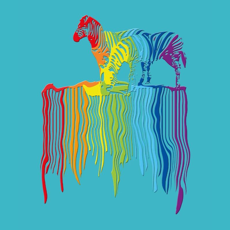 two zebras on a striped rainbow