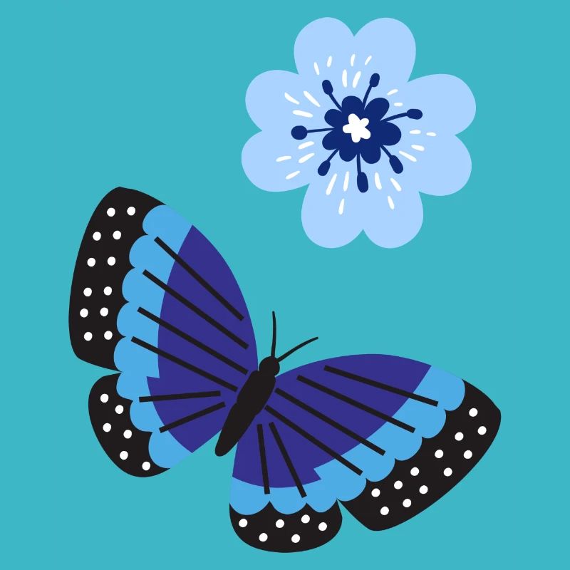 Blauer Schmetterling mit einer blauen Blume