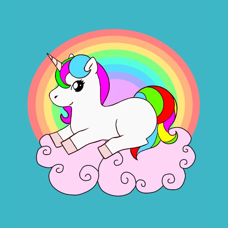 Sweet unicorn on a cloud with rainbow