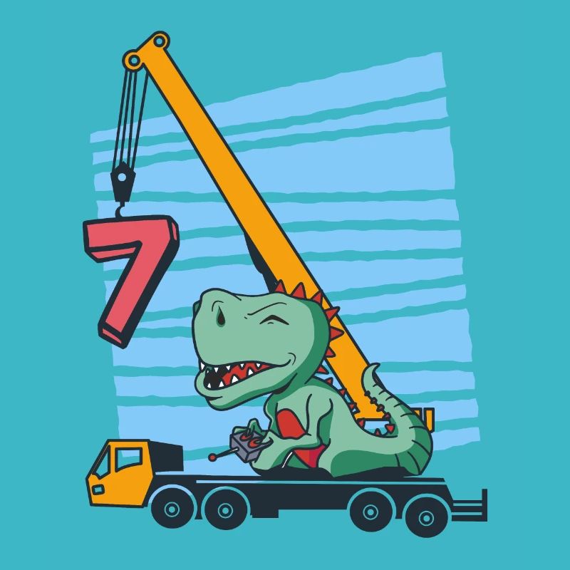 7 years 7th Birthday Mobile Crane Dinosaur
