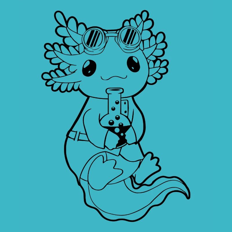 Biopunk Kawaii Cute Axolotl Scientist