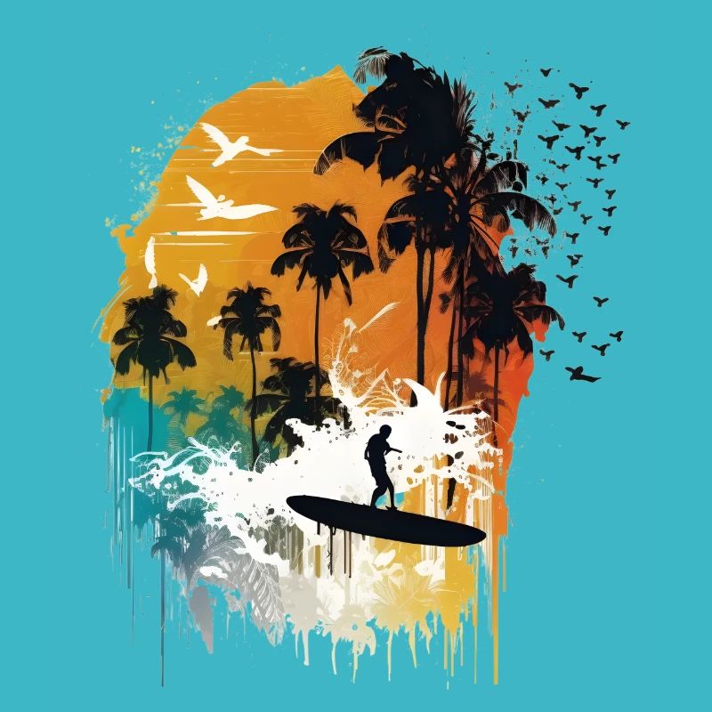 Aquarelle Surfeur
