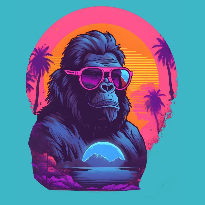 Synthwave gorilla wearing sunglasses