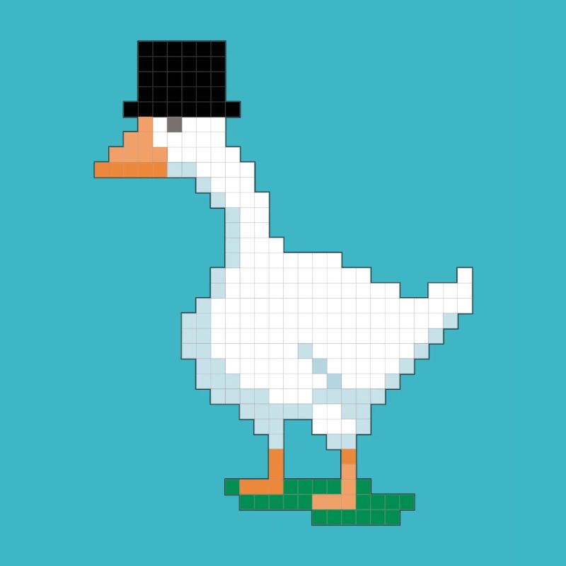 Canard avec haut-de-forme pixélisé