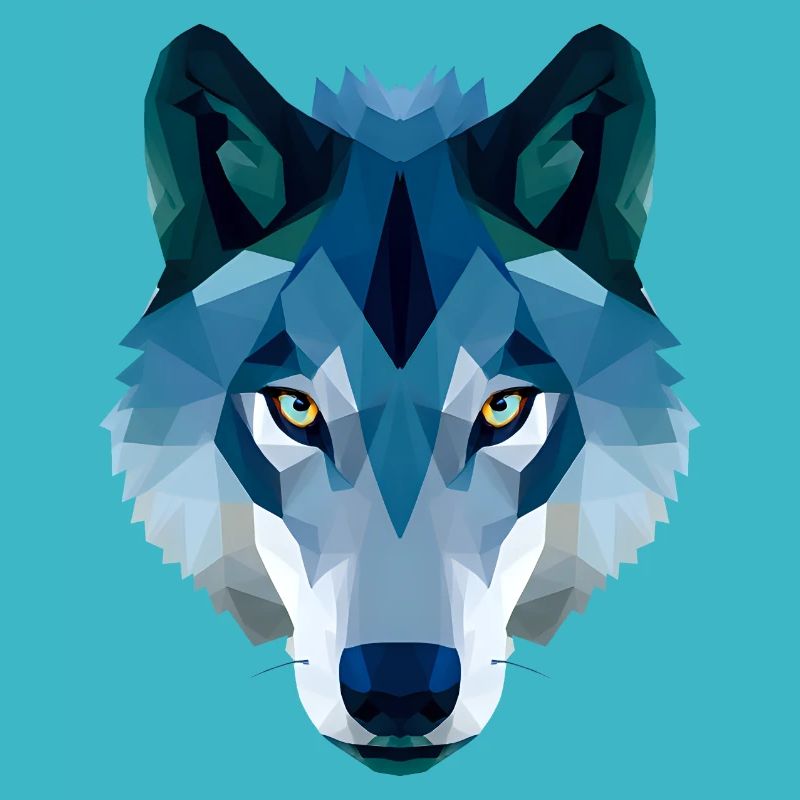 low polygon wolf in blue and white