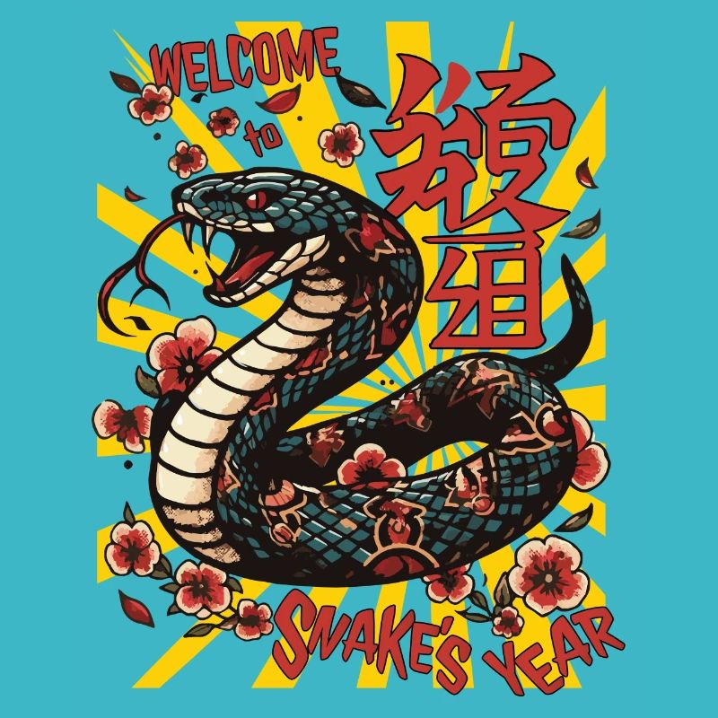 Serpent en bois vert dans le style anime. Bonne Année!