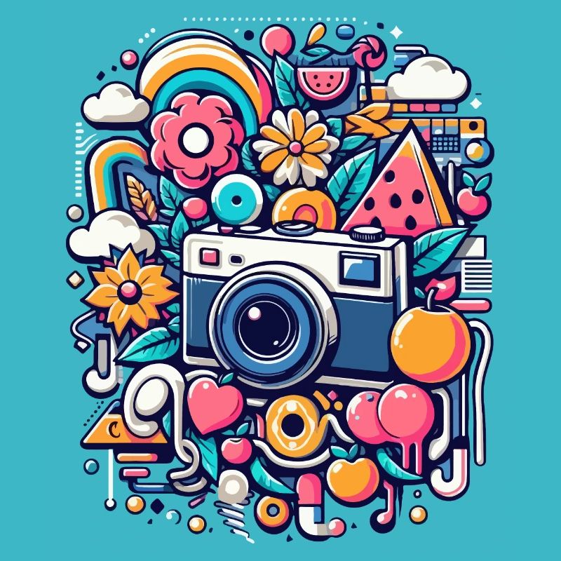 Bunte Collage mit Kamera