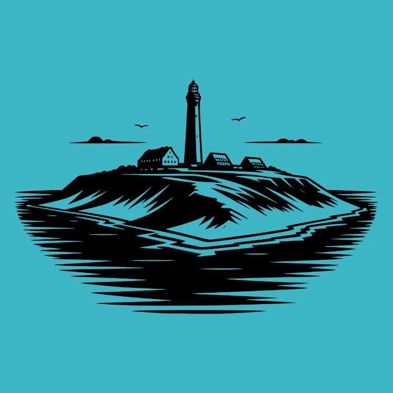 Einsame Insel mit Leuchtturm an der Küste