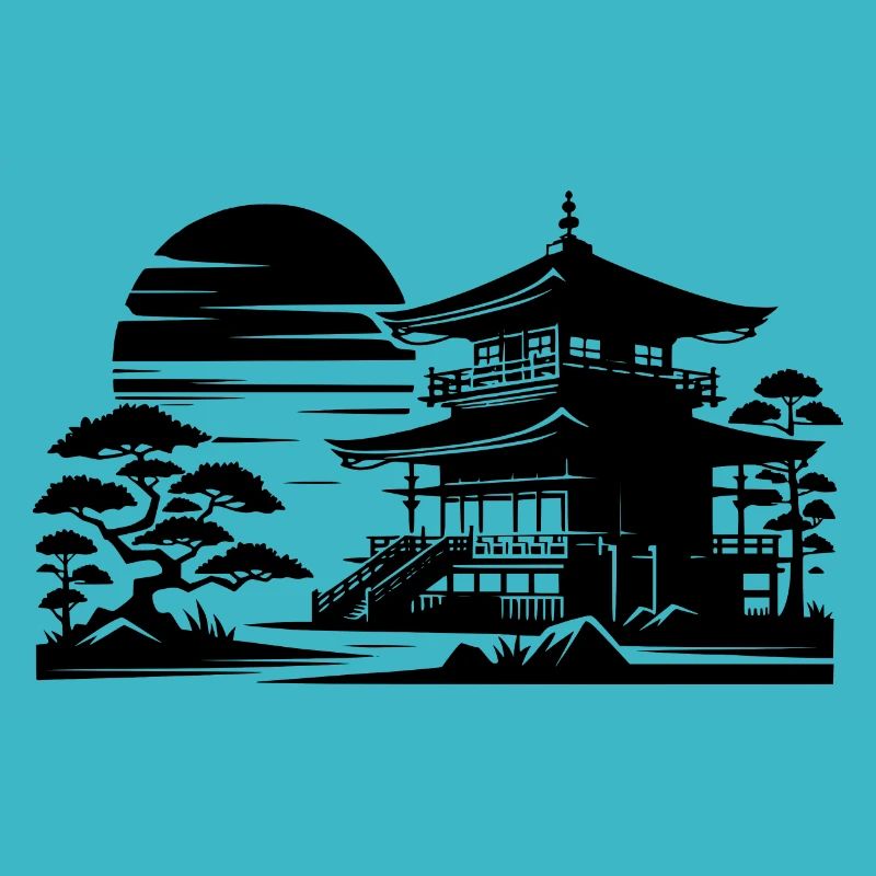 Sunset Temple Asian Landscape