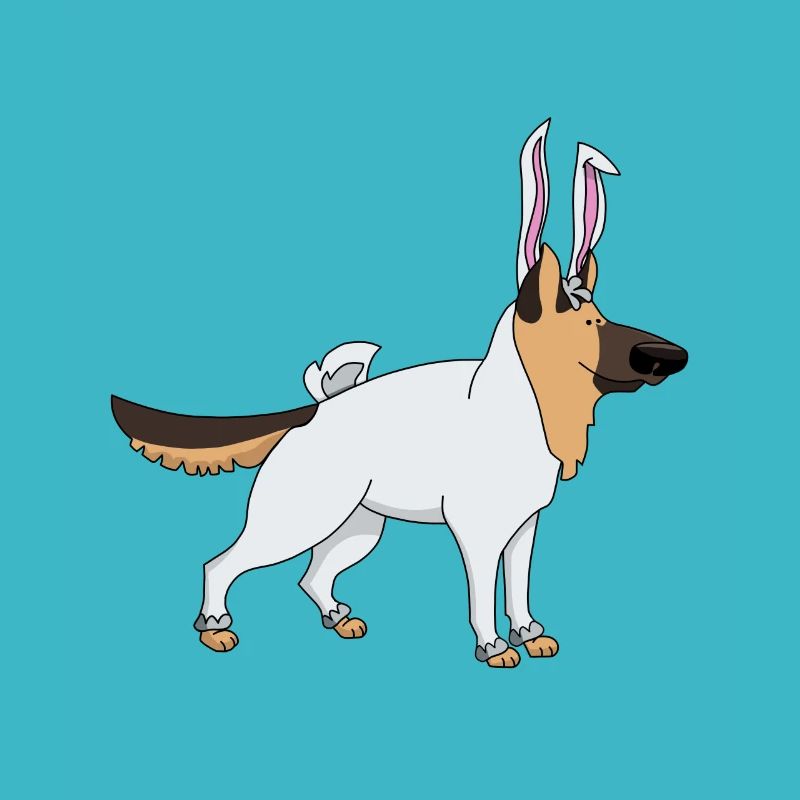 Deutscher Schäferhund im Osterhasen Kostüm Ostern