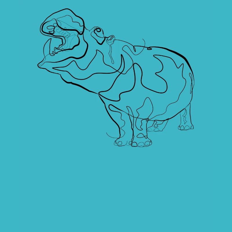 Flusspferd Nilpferd - one line drawing