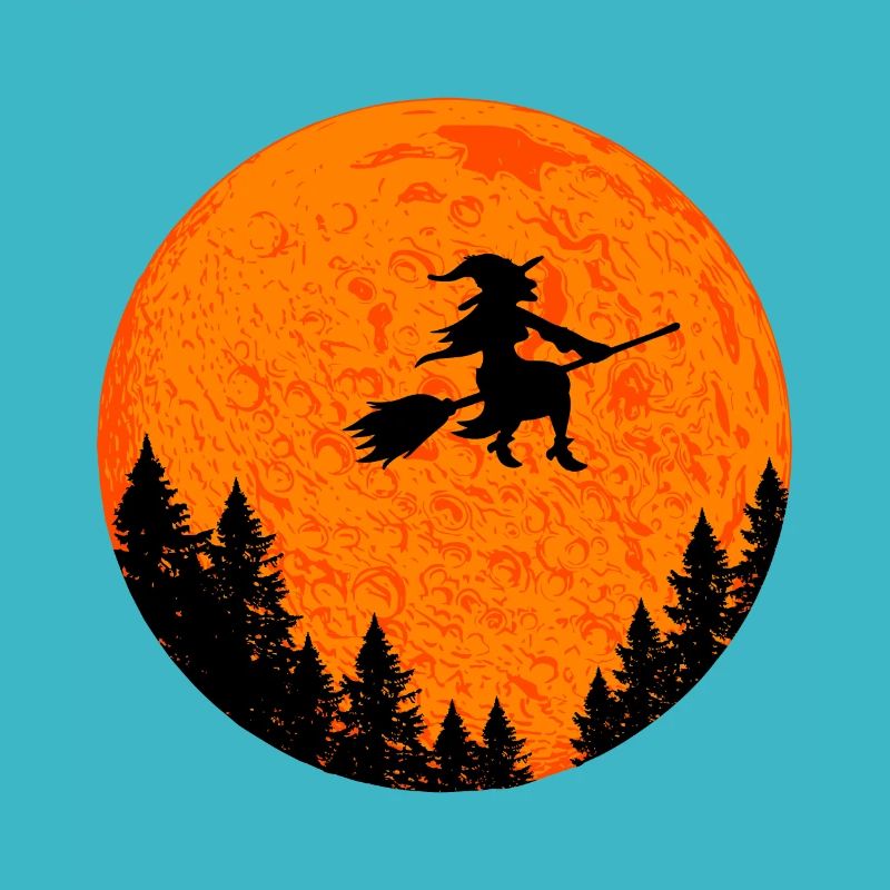Witch on witch broom Halloween