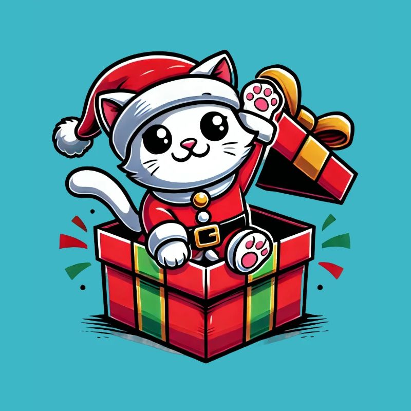 Christmas Cat in Gift Box