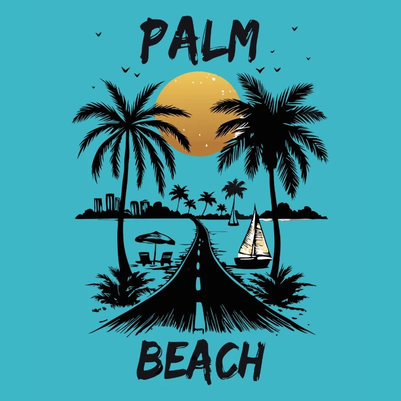 Highway to the Palm Sea Beach by Sunset Summer