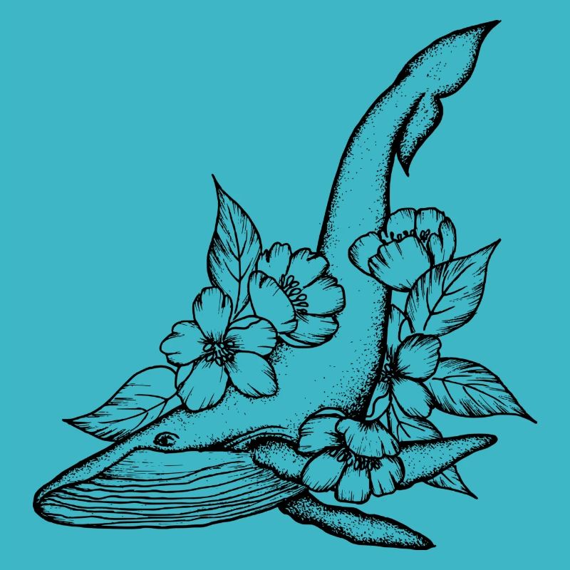 Baleine bleue et fleurs